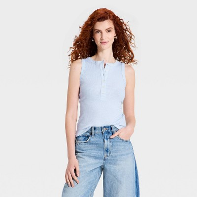 Women's Henley Tank Top - Universal Thread™ Blue S | Target