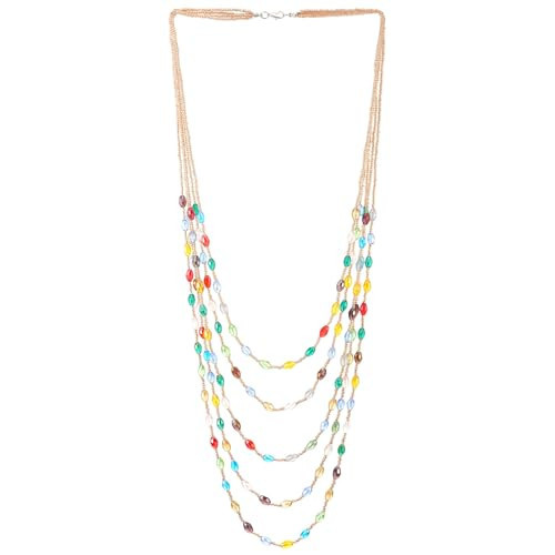 COOLSTEELANDBEYOND Multicolor Crystal Beaded Layered Necklace for Women, Gold Tone Multi Strand Long Statement Boho Jewelry | Amazon (US)