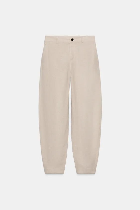 LINEN BLEND BARREL PANTS | Zara US