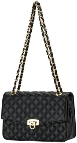 Quilted Crossbody Bag for Women, Vegan Leather Small Shoulder Purse with Chain Strap,Medium Clutc... | Amazon (US)