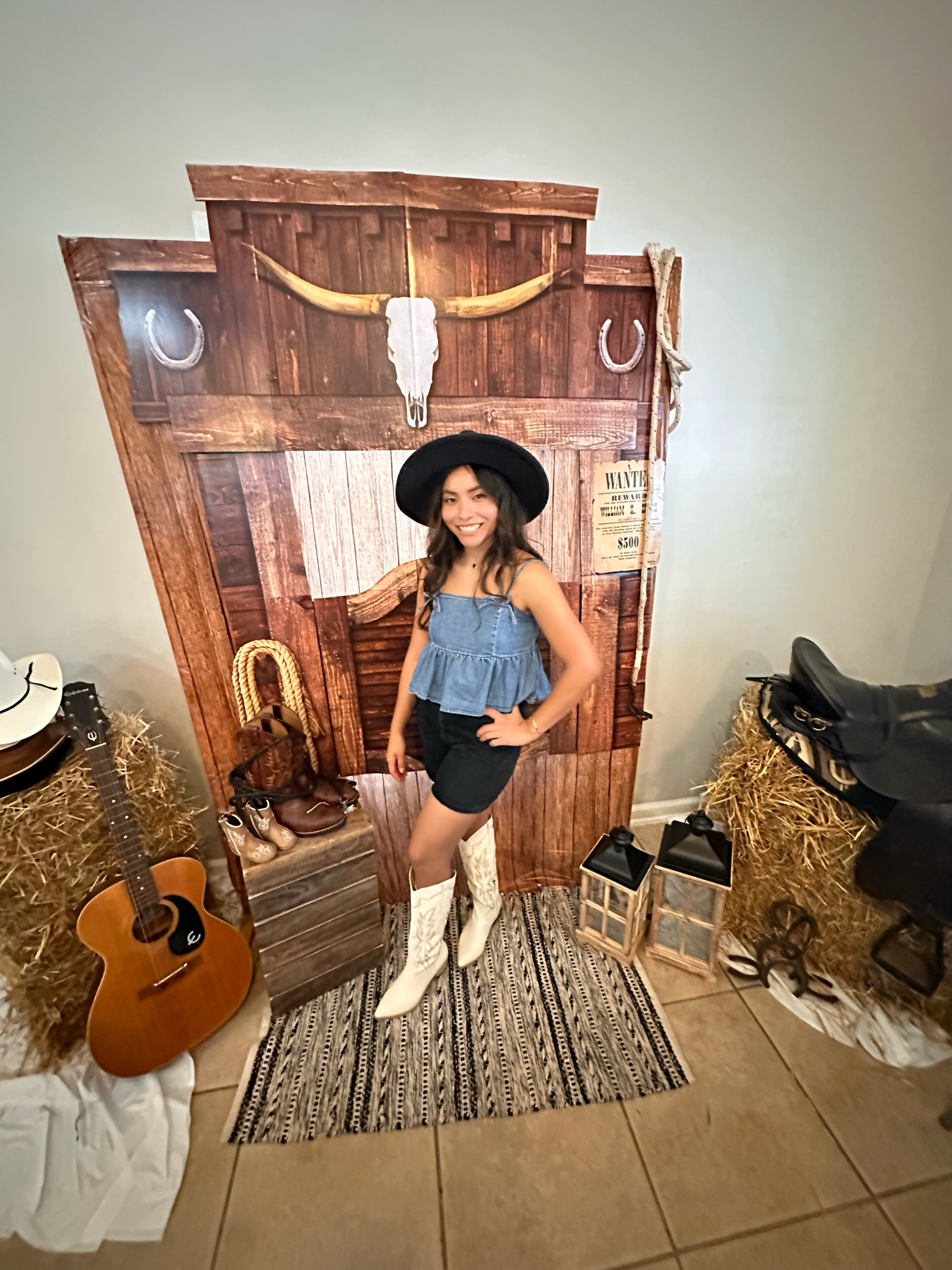 Cowboy girl, boots, cowboy boots, western outfit. Black shorts. Hat and shorts. 

#LTKStyleTip