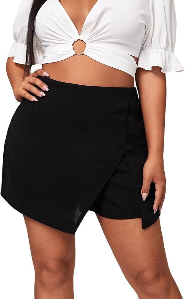 Floerns Women's Plus Size Asymmetrical Skorts High Waisted Skirts Shorts | Amazon (US)