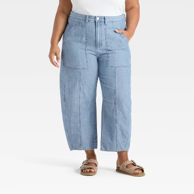 Women's High-Rise Utility Barrel Jeans - Universal Thread™ Medium Wash 24 | Target