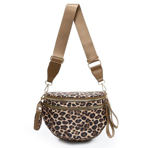 Woven Vegan Leather Bum Bags Women Crossbody Bag, Coin Purse, Trendy Fanny Packs, Adjustable Wide Strap Spacious Travel Sling (Cheetah Print) | Amazon (US)