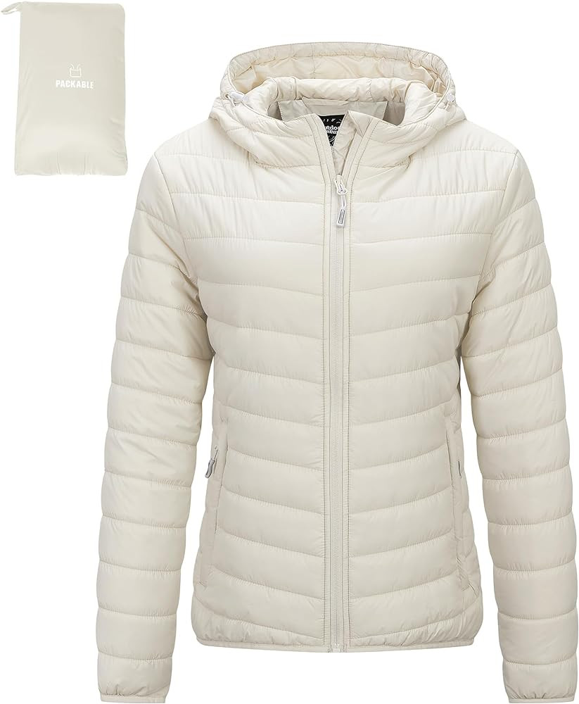 Outdoor Ventures - Chaqueta acolchada ligera con cremallera completa para mujer, con capucha, abr... | Amazon (US)