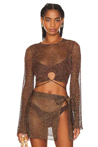 House of Harlow 1960 x REVOLVE Sana Metallic Open Stitch Top in Bronze from Revolve.com | Revolve Clothing (Global)