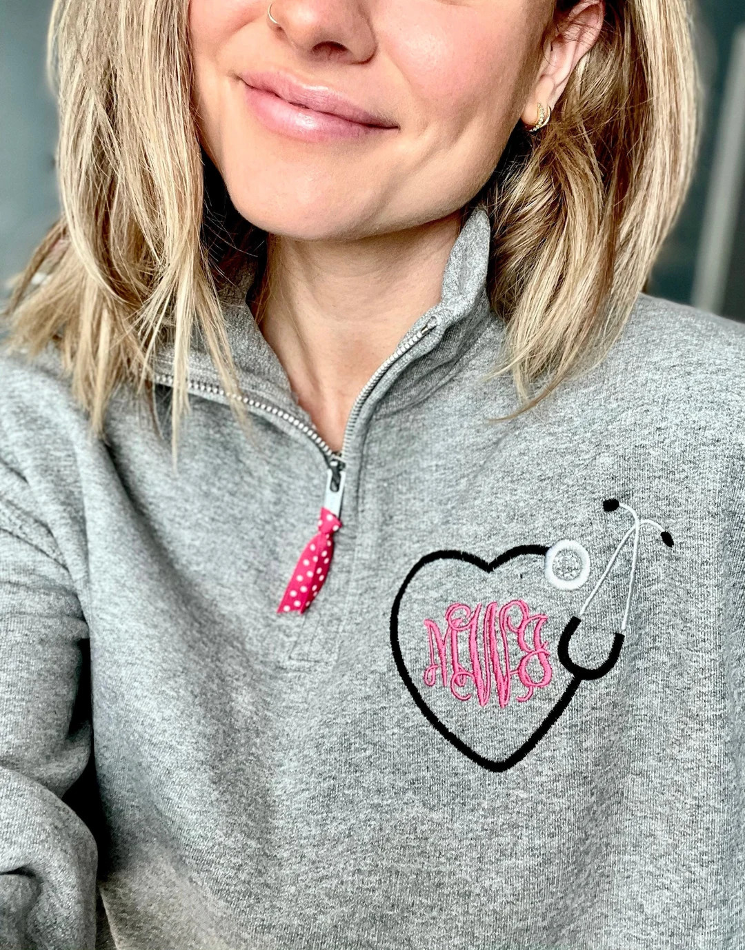 Nurse Heart Stethoscope Monogram Quarter Zip Pullover  - Etsy | Etsy (US)
