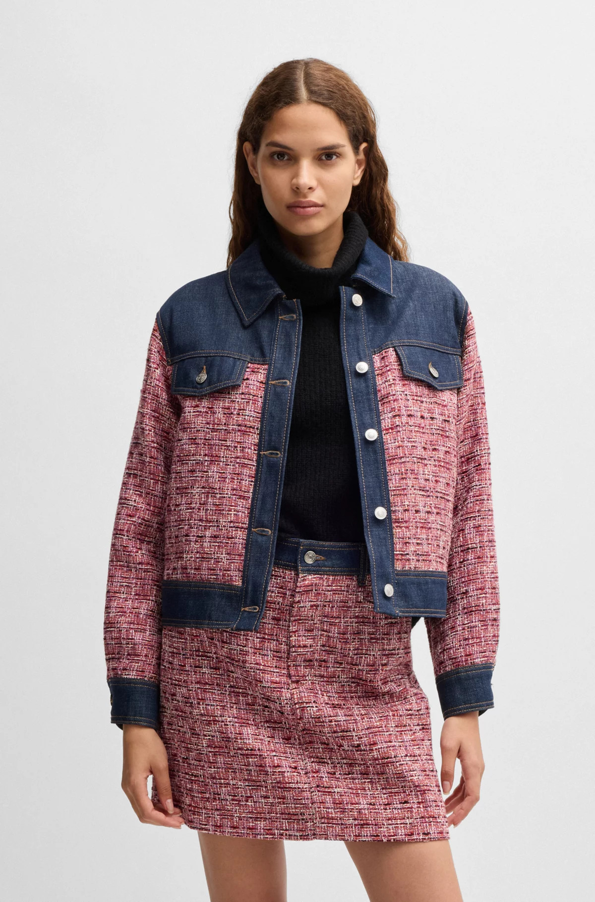 Multicolored-tweed jacket with denim trims | Hugo Boss (US)
