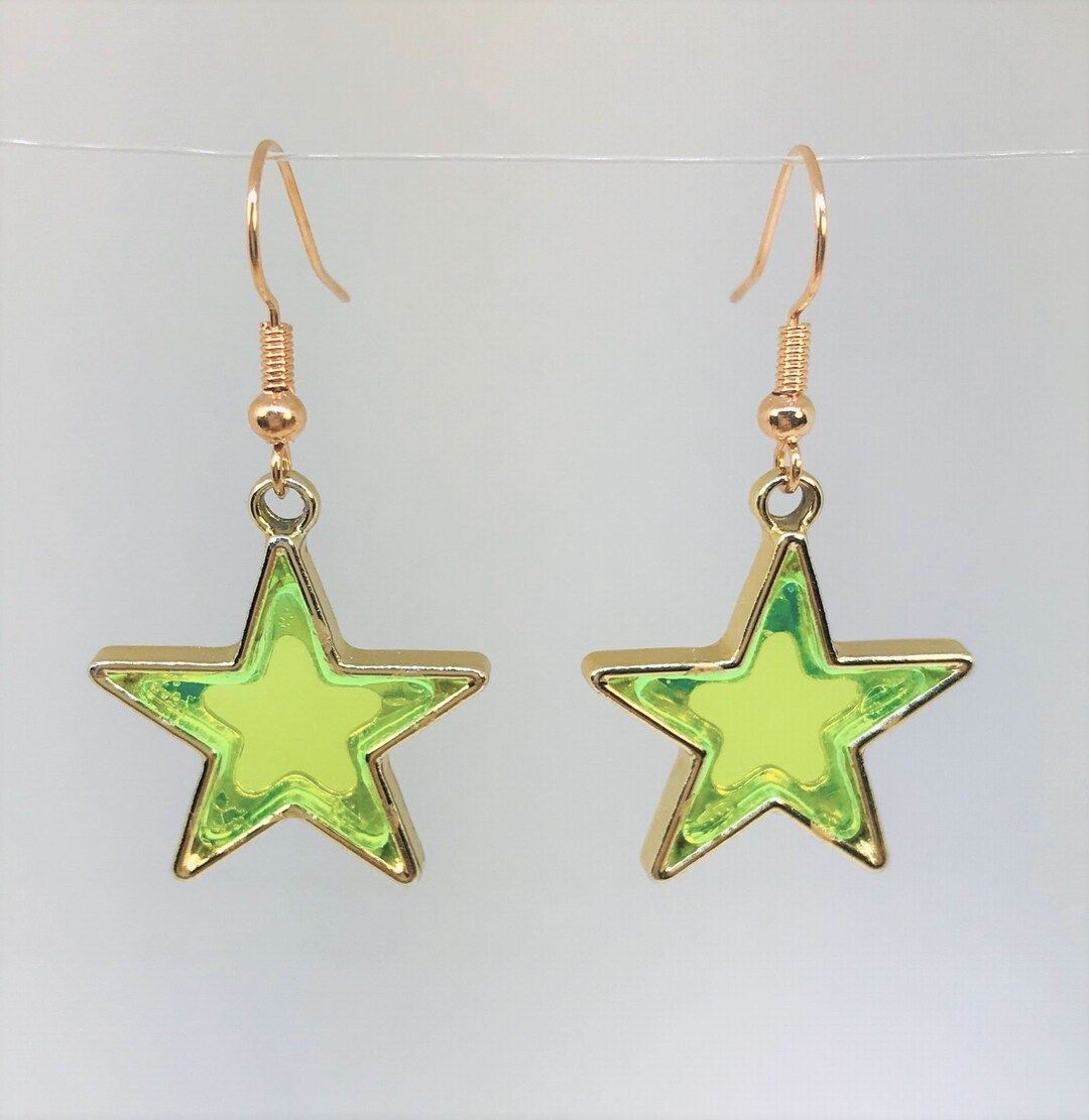 Gold Neon Star Earrings, Geometric Dangle Earrings, Acetate Funky Jewelry, Rave earrings | Etsy (US)