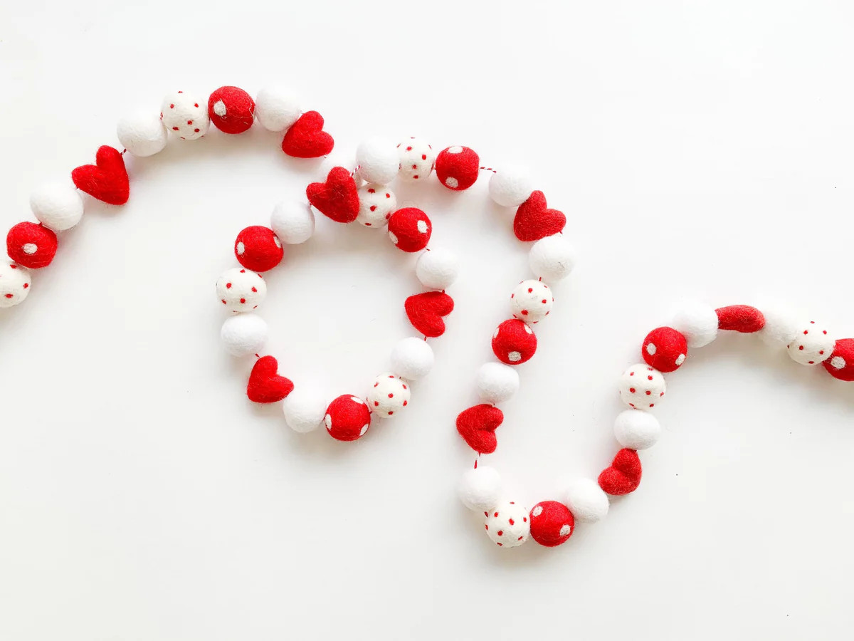 Red Polka Dot Valentine Felt Ball Garland | Pearl & Jane