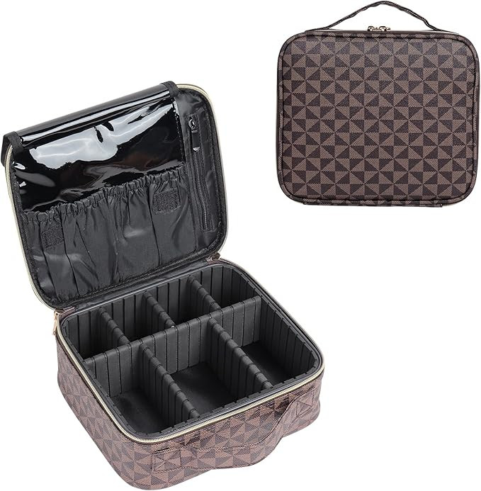 XUBOSER Travel Makeup Bag with Adjustable Dividers, Cosmetic Train Storage Case Organizer for Pro... | Amazon (US)