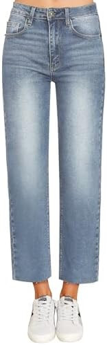 KDF Women's Cropped Straight Leg Jeans - High Waisted Jeans for Women 7/8 Length Denim Pants with... | Amazon (US)