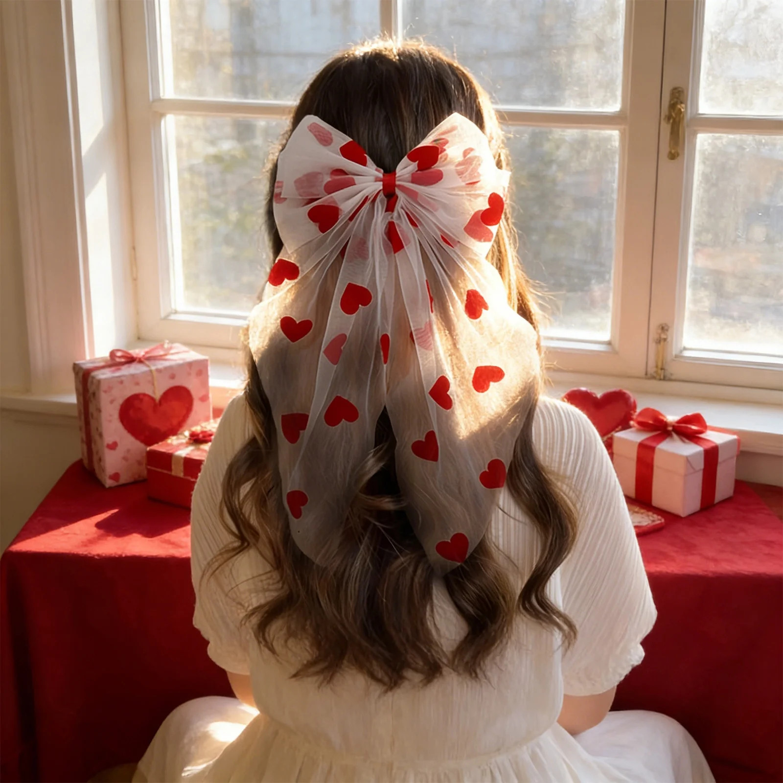LEFTHIGH Home Red Lace Heart Cherry Double Bow Hair Clip with Long Ribbon for Girls Women Valenti... | Walmart (US)
