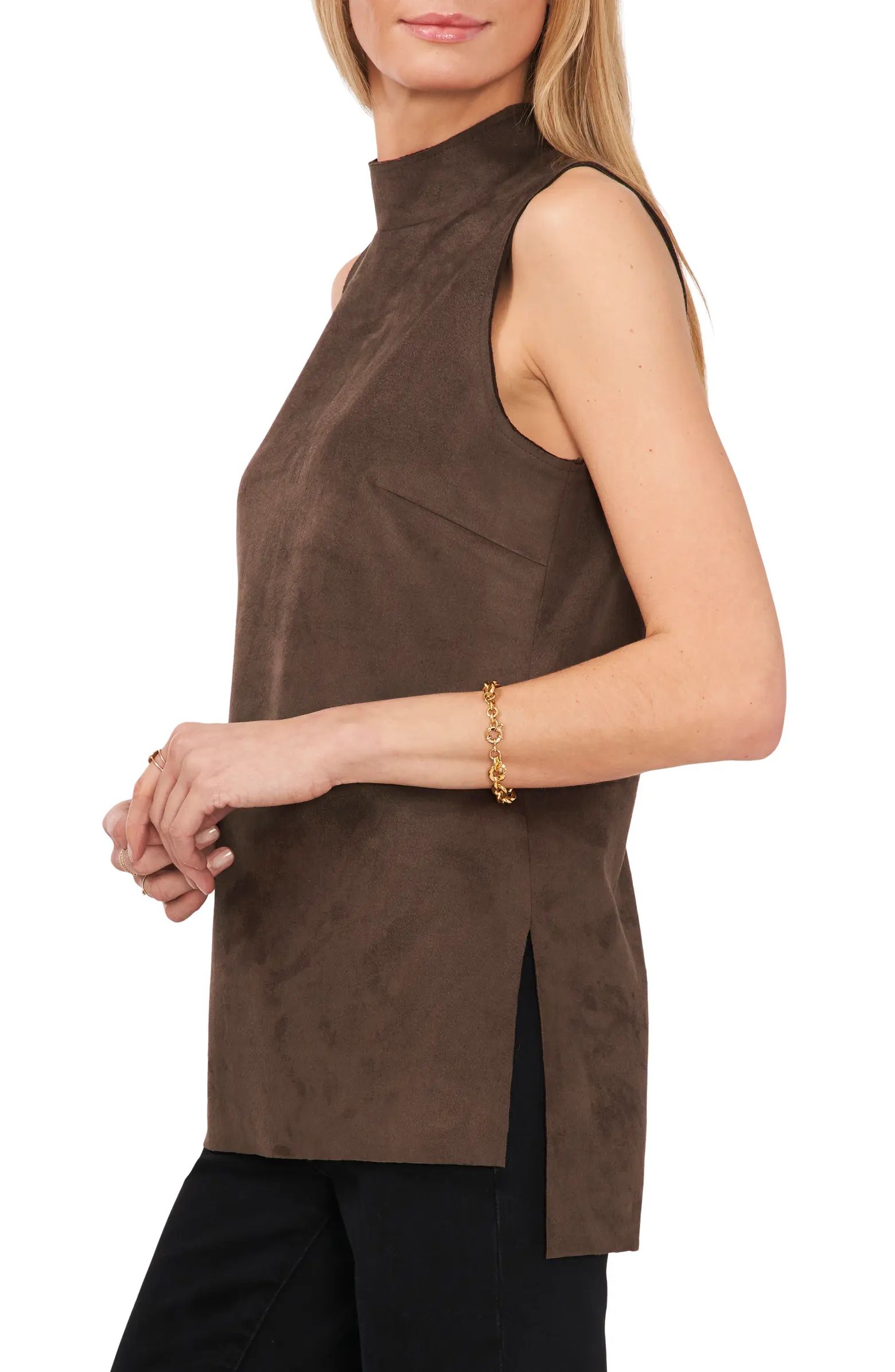 Mock Neck Sleeveless Faux Suede Top | Nordstrom