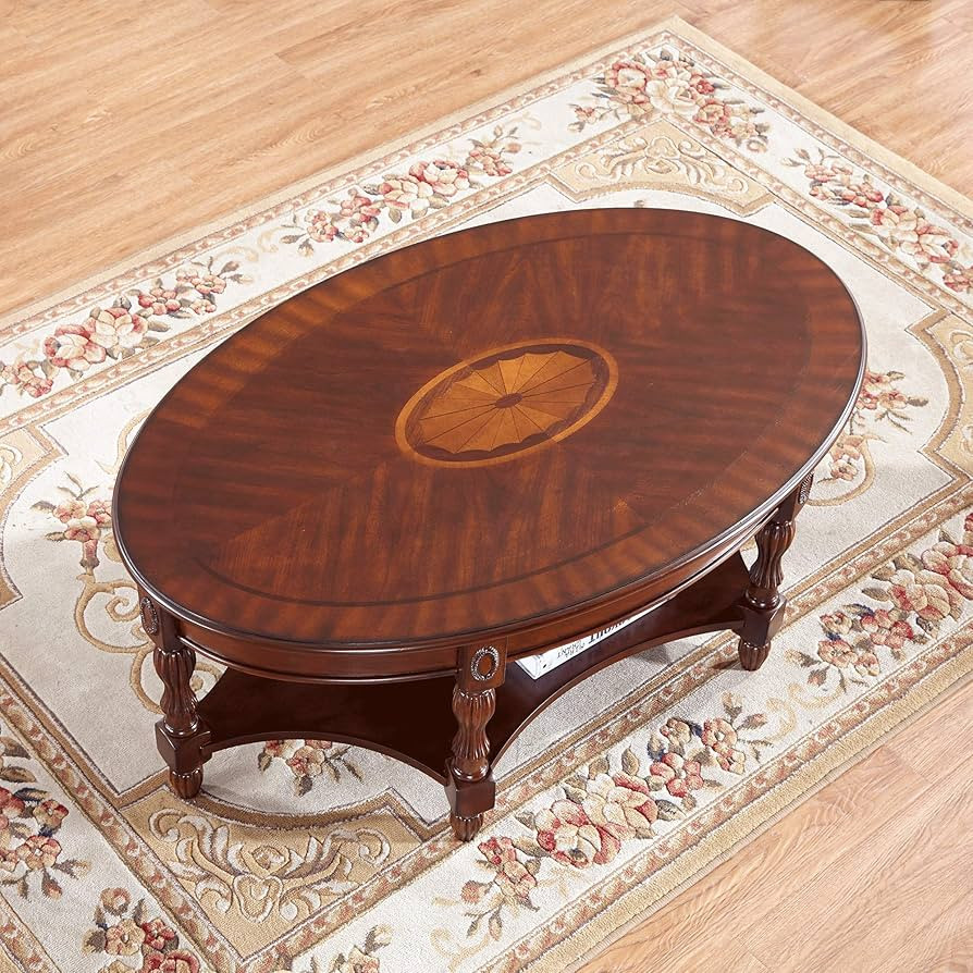 Vintage Oval Wood Coffee Tables for Living Room, Solid Wood Coffee Table with Storage Shelf, Eleg... | Amazon (US)