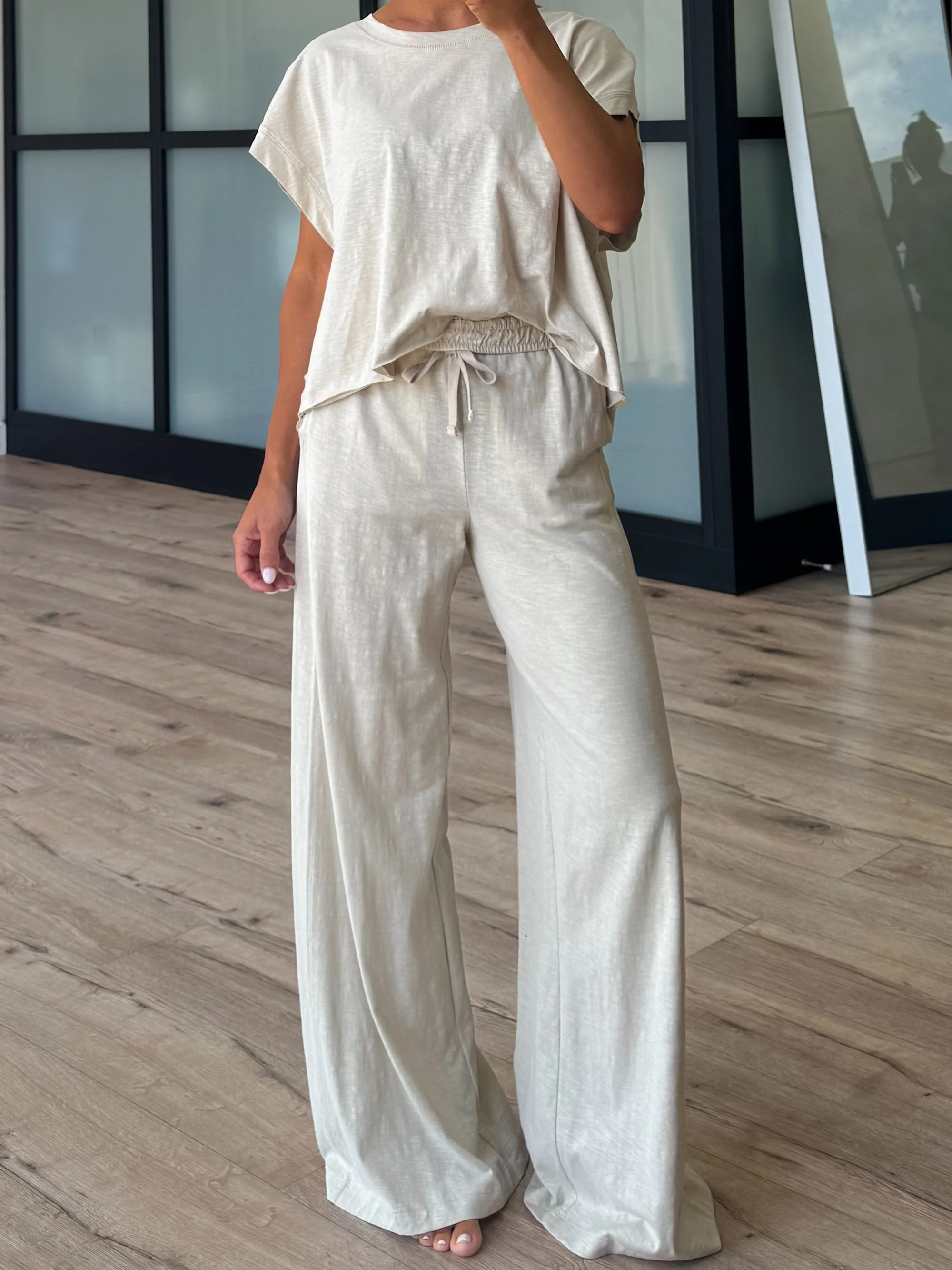 Cotton Slub Open Back Tee | Sand | Talulah