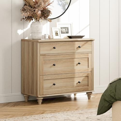 WAMPAT Dresser for Bedroom with 3 Drawers, Oak Kids Dressers with Wide Chest of Drawers, Mid Cent... | Amazon (US)