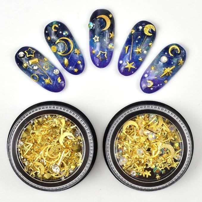 MEILINDS Nail Art Stud Nail Gold Metal Sequins DIY Assorted Hollow Moon Star Manicure Glitter All... | Amazon (UK)