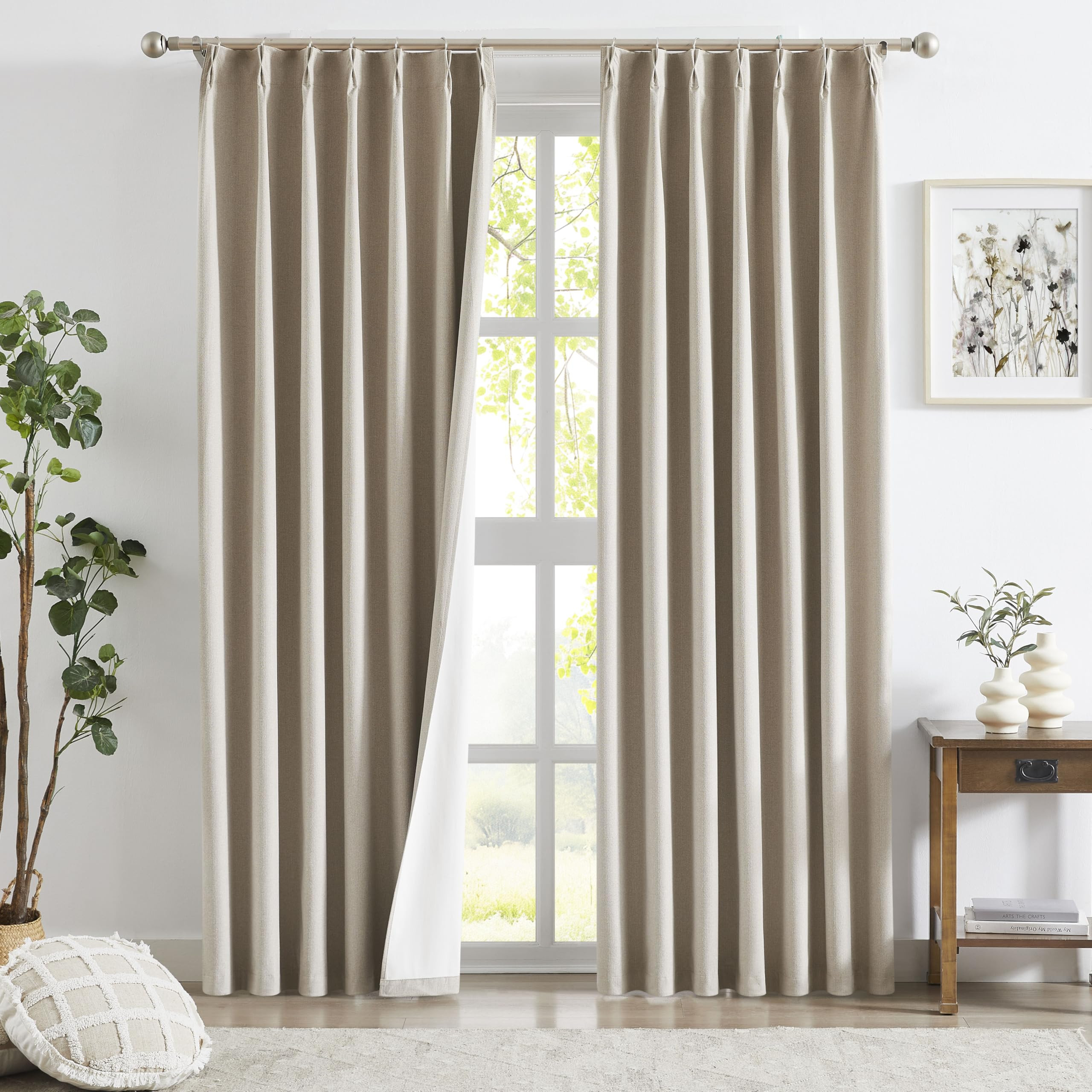 Randall Camle Tan Pinch Pleated Curtains 90 Inches Long, Linen Textured 100% Blackout Drapes with... | Amazon (US)
