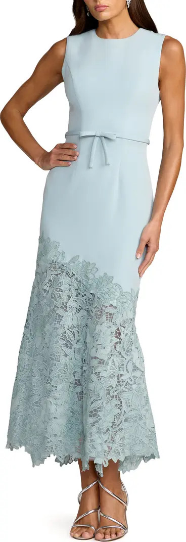 Crepe Embroidered Hem Sleeveless Midi Dress | Nordstrom