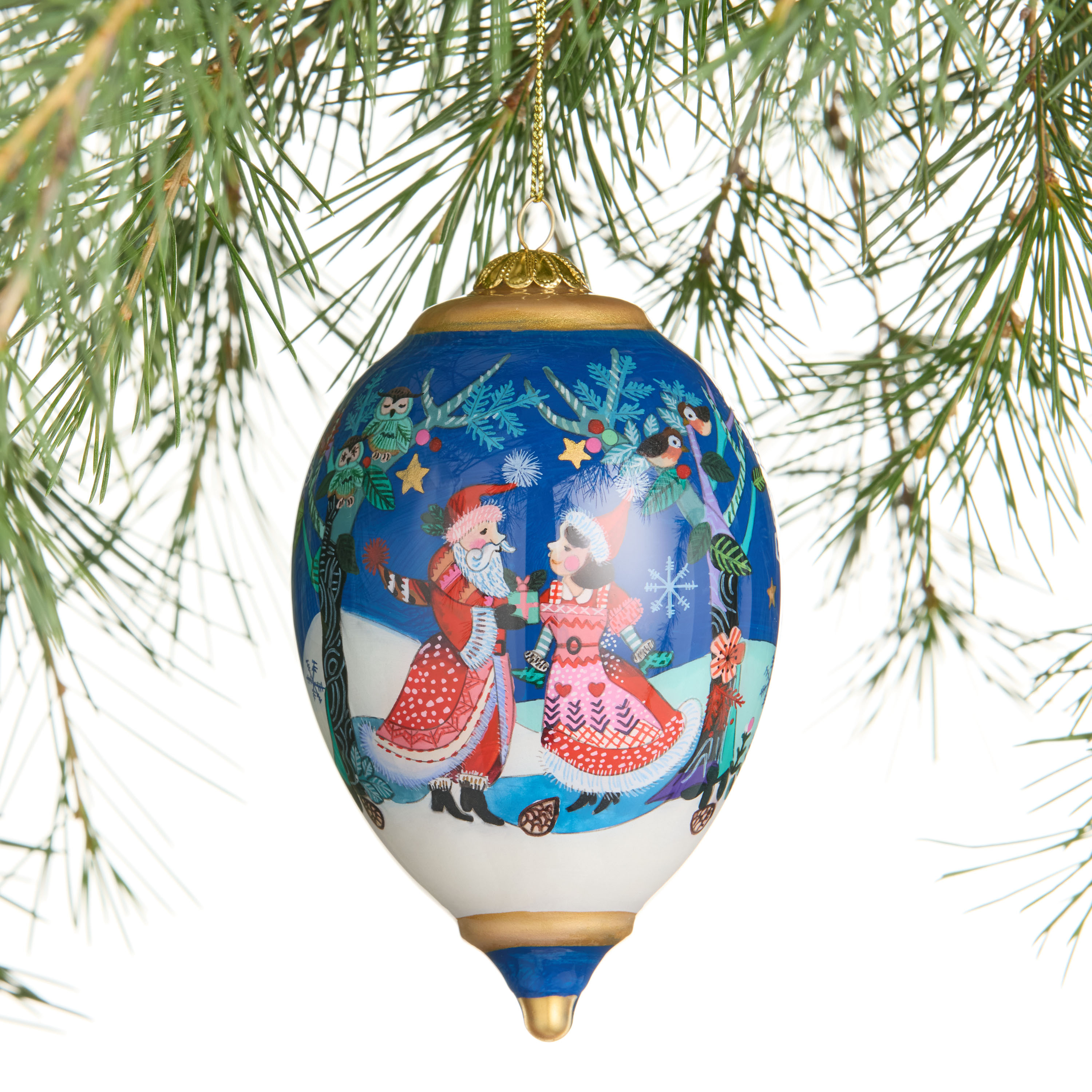 Li Bien Blue Mr. and Mrs. Claus 2025 Glass Teardrop Ornament | World Market