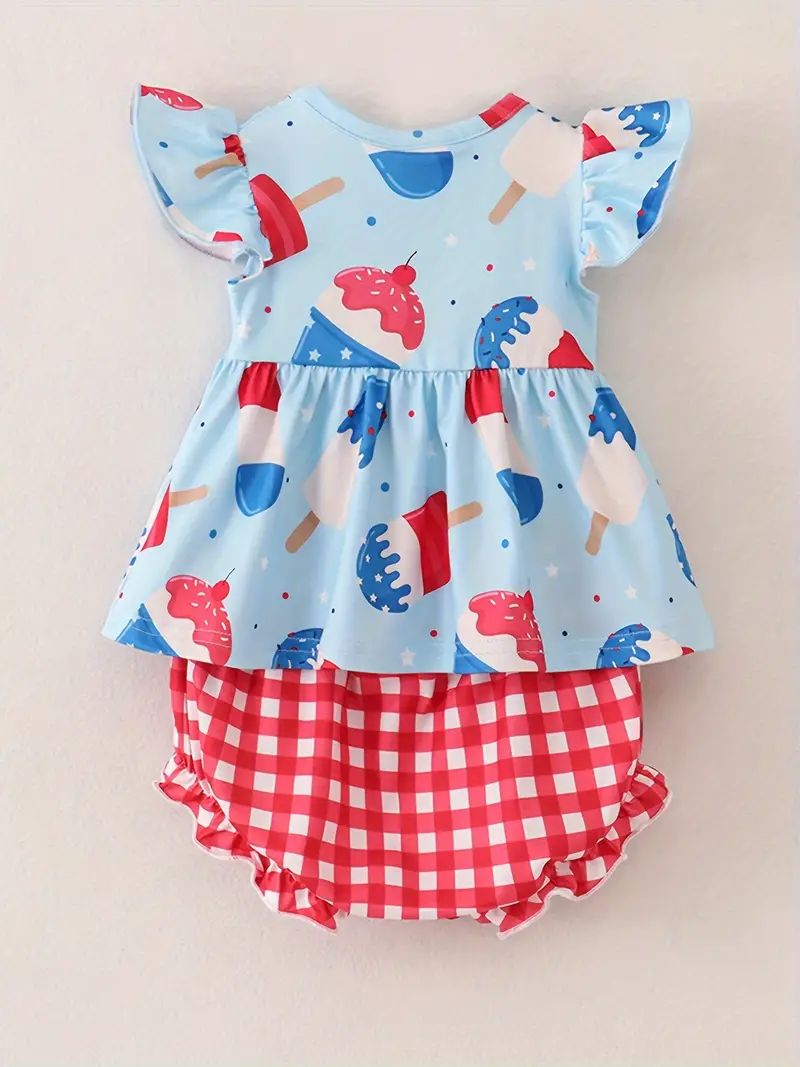 Independence Day Summer Baby Girl Ice Cream Plaid Print Set | Free Shipping On Items Shipped From... | Temu Affiliate Program