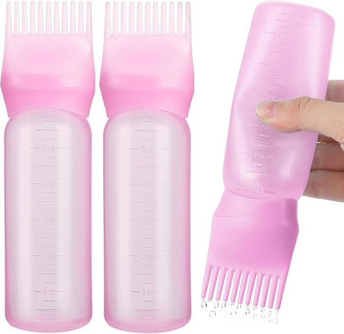 Pimoys 2Pcs 6Oz Root Comb Hair Dye Oil Applicator Bottles For Scalp, Pink | Amazon (US)