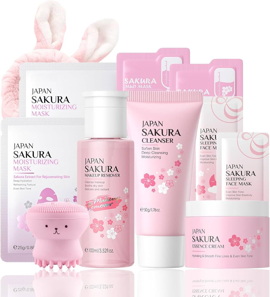 Skincare Set Sakura Women Skincare Gifts for Teen Girls - Travel Essentials for Women - Skin Care... | Amazon (US)