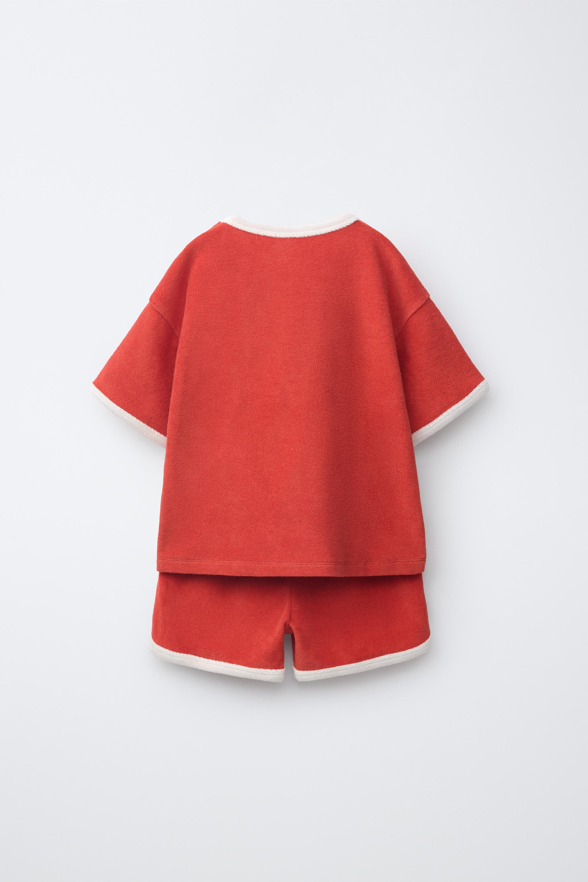 T-SHIRT AND BERMUDA SET WITH TOWEL EFFECT PIPING | Zara US