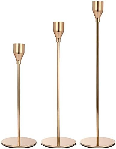 Anndason Set of 3 Gold Candlestick Holders Gold Candle Holder Taper Candle Holders Candle Holders... | Amazon (US)