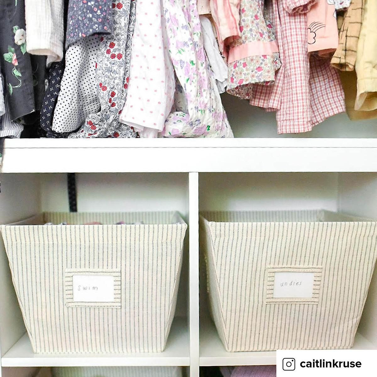 The Container Store Medium Farmhouse Open Bin Grey Stripe | The Container Store