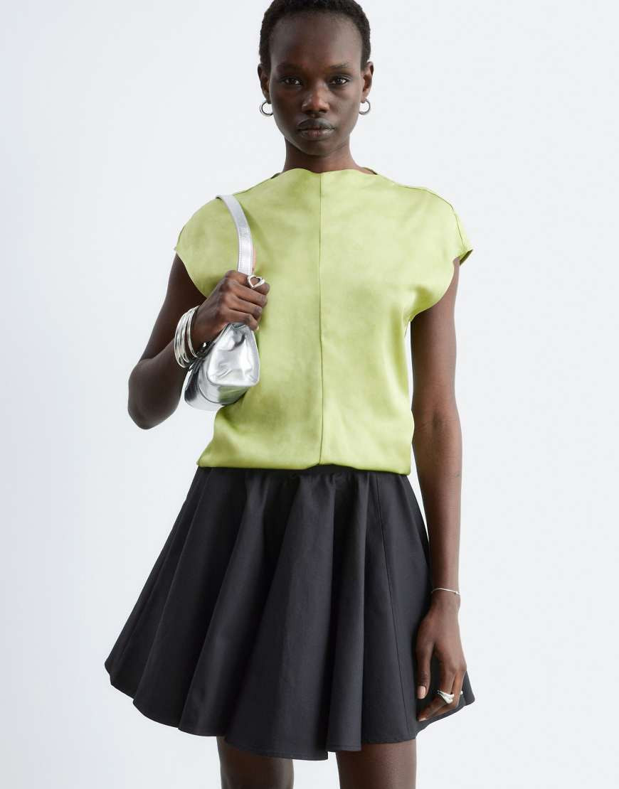 & Other Stories draped satin top with high neck and cinched waist in lime green | ASOS (Global)