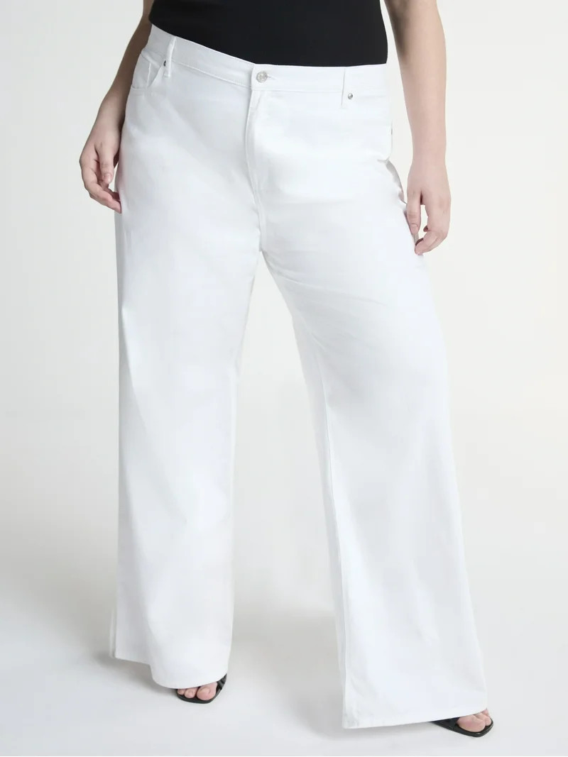 Scoop Women's and Women’s Plus High Rise Baggy Wide Leg Jeans, Sizes 0-28W, Short & Long Length... | Walmart (US)