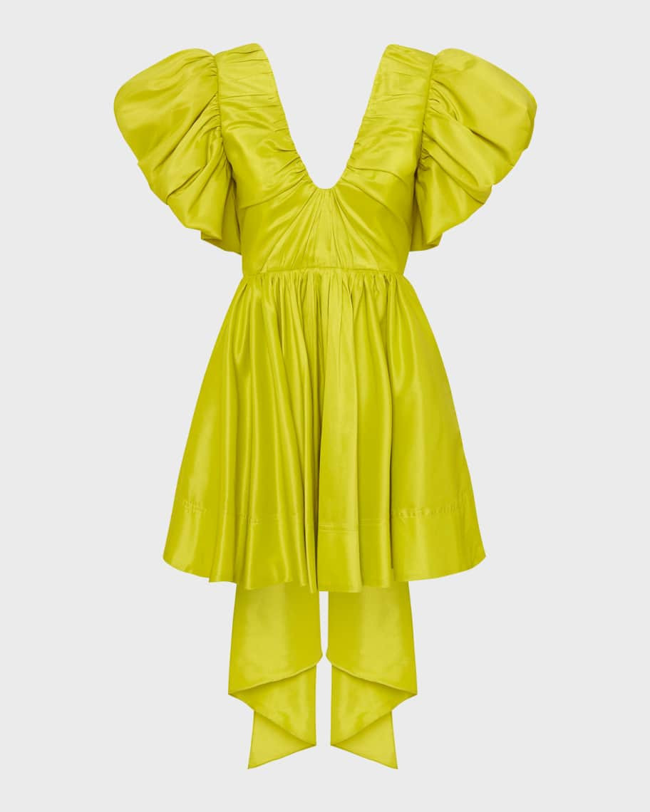 Aje Gretta Bow-Back Puff-Sleeve Mini Dress | Neiman Marcus