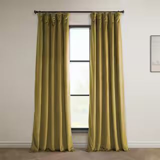 Peat Green Velvet Rod Pocket Room Darkening Curtain - 50 in. W x 96 in. L (1 Panel) | The Home Depot