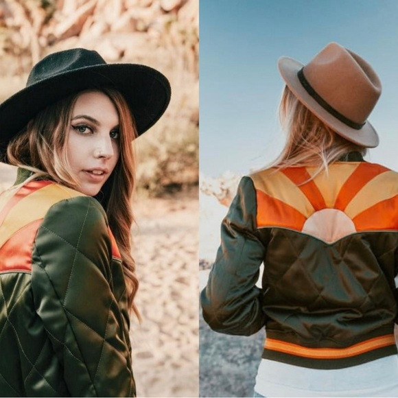 Olive Green Bomber Jacket with Sunburst Pattern | Poshmark