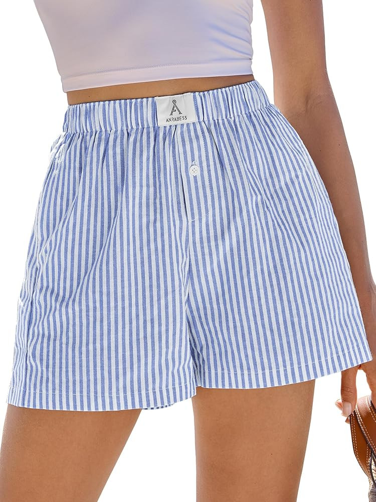 ANRABESS Boxer Shorts for Women Gingham Pajama 2025 Summer Casual Lounge Sleep Plaid Shorts Y2K B... | Amazon (US)
