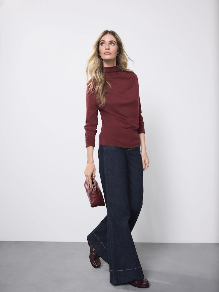 Rinse Blue High Rise Stretch Wide Leg Jeans | Next EU