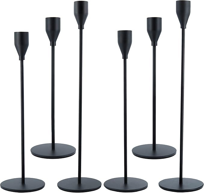 Black Taper Candle Holders Set of 6, Metal Candlestick Holders for Table or Mantel Decor Centerpi... | Amazon (US)