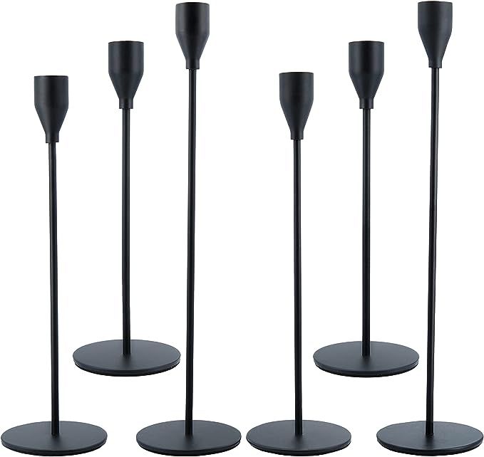 Matte Black Candle Holders for Taper Candles, Set of 6 Tall Metal Decorative Candlestick Holders ... | Amazon (US)