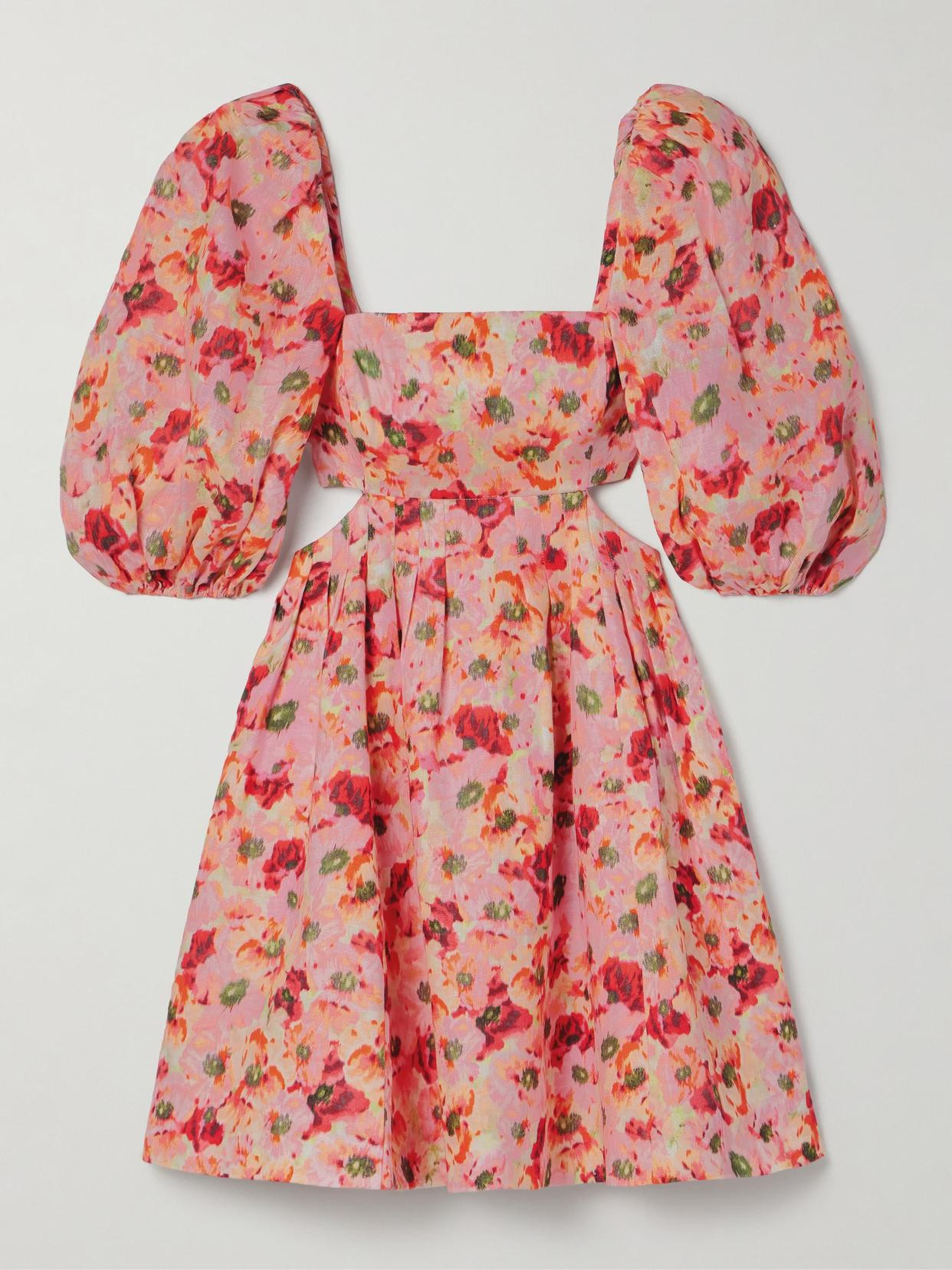 Zimmermann - Lightburst Pleated Cutout Floral-print Linen Mini Dress - Red | NET-A-PORTER (US)