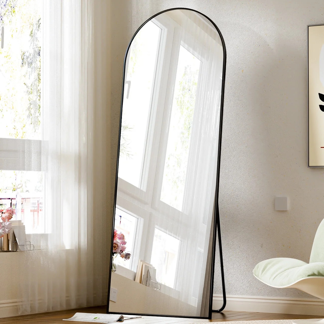 BEAUTYPEAK Arched Full Length Floor Mirror 59.1"x16" Full Body Standing Mirror,Black | Walmart (US)