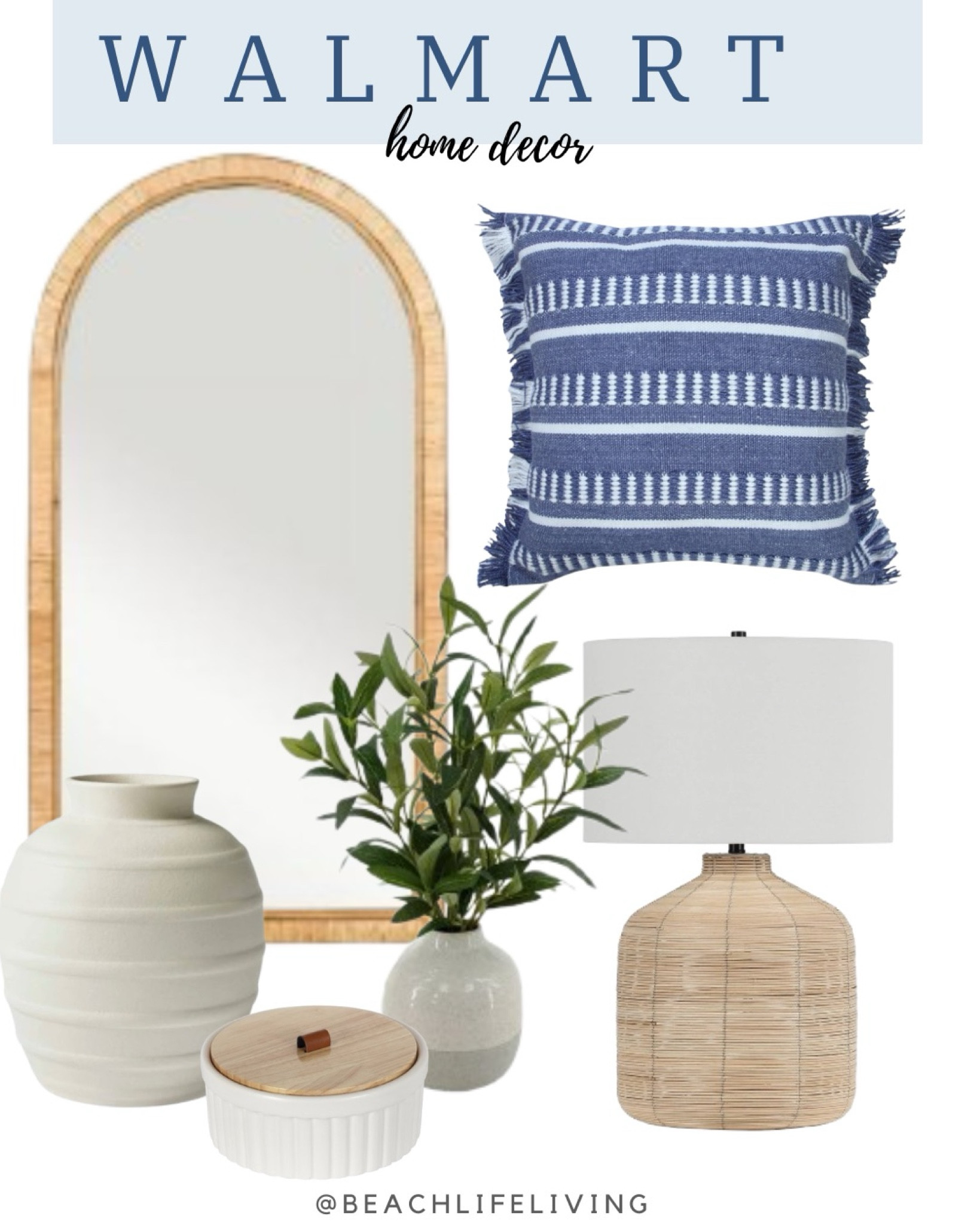 Walmart Home finds include pillows, vase, greenery , table lamp, mirror, and decorative storage box
Home decor, Walmart finds, neutral home decor, coastal decor 

#LTKFindsUnder100 #LTKFamily #LTKHome