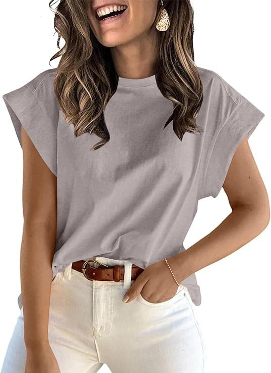 ZDC Women's Cap Sleeve Tank Tops Summer Crew Neck T Shirts Basic Loose Fit Solid Tee | Amazon (US)