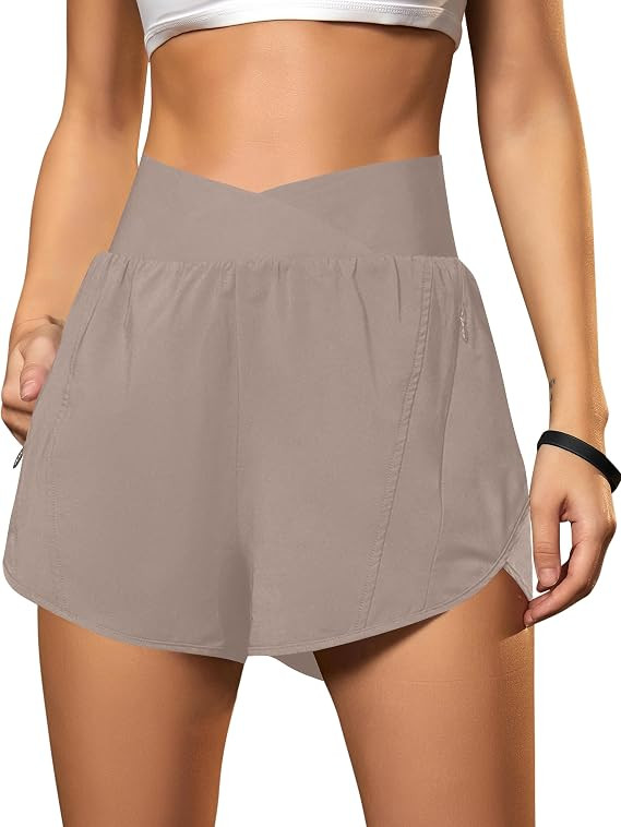 Blooming Jelly Women's Athletic Running Shorts Crossover Gym Workout Shorts | Stretchy High Waist... | Amazon (US)