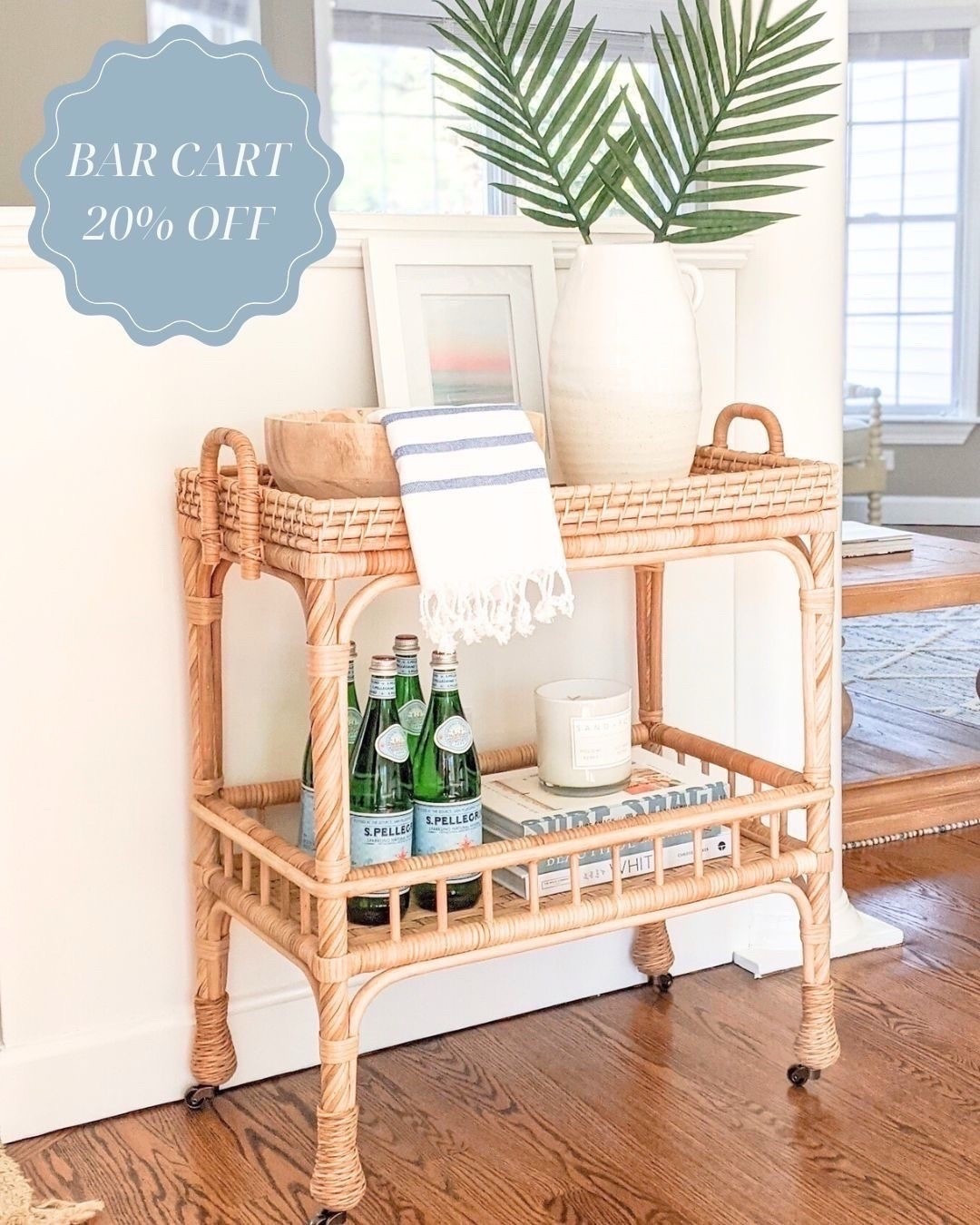 Serena & Lily is having a sitewide sale, with 20% off everything (including my bar cart)!
-
spring home decor, spring accessories, coastal home decor, coastal style, bar cart decor, bar cart styling, amazon coffee table books, coastal coffee table books, white coffee table books, white picture frames, white gallery frames, white vases, large vases, tall vase, palm stems, spring stems, serena & lily bar cart, south seas side cart, white dough bowl, amazon dough bowl, amazon decorative bowl, beach house decor, vacation house decor, summer decor, textured decor, tea towel, rattan bar cart, coastal furniture, rattan furniture, wood bowls, decorative bowls, amazon bowls

#LTKSaleAlert #LTKHome