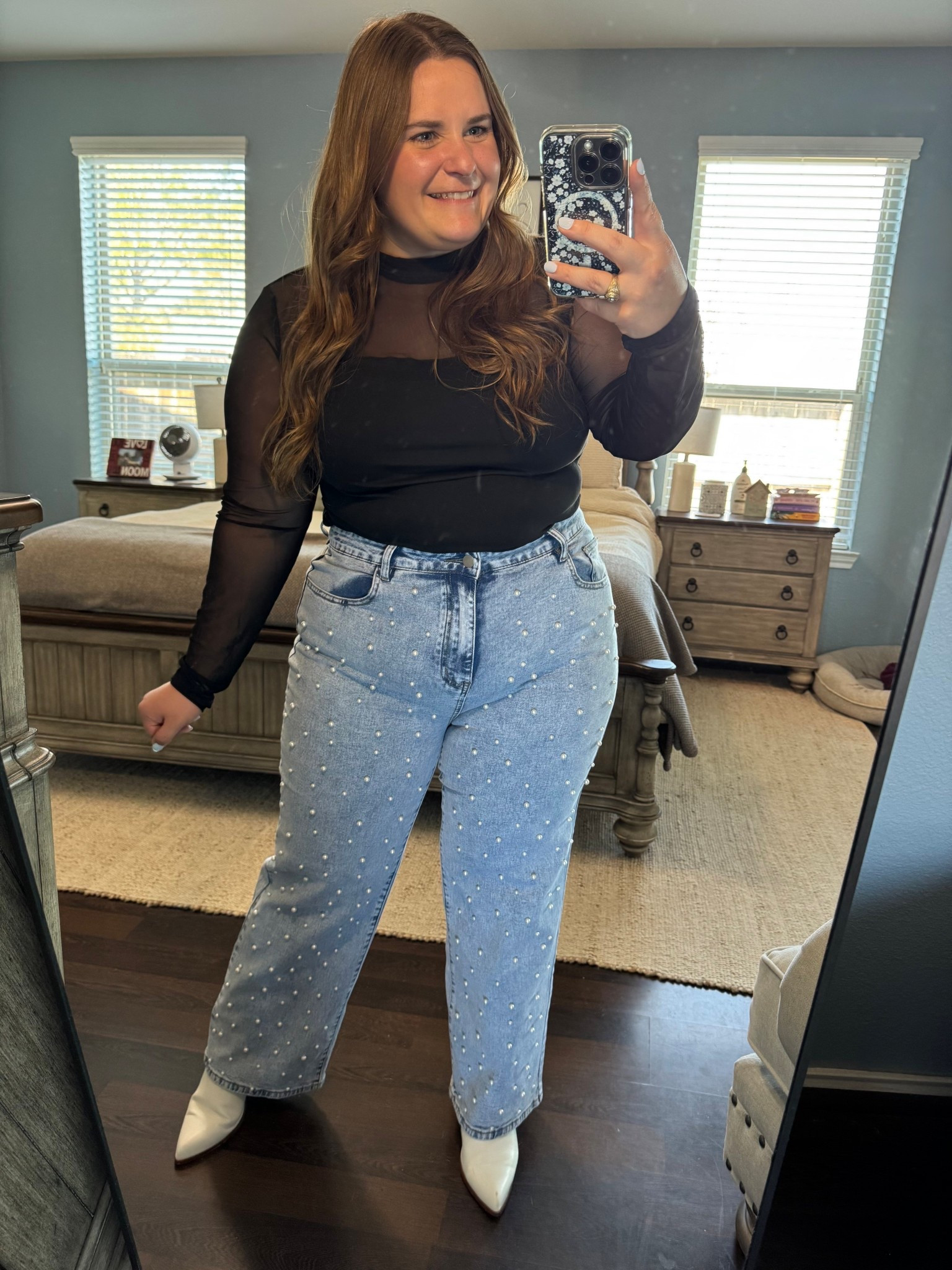 Wearing an xxl black Amazon top, XL pearl jeans, and white Amazon boots. All affordable and size 16 friendly. Perfect for Nashville or the rodeo! 

#LTKootd #LTKMidsize #LTKPlusSize