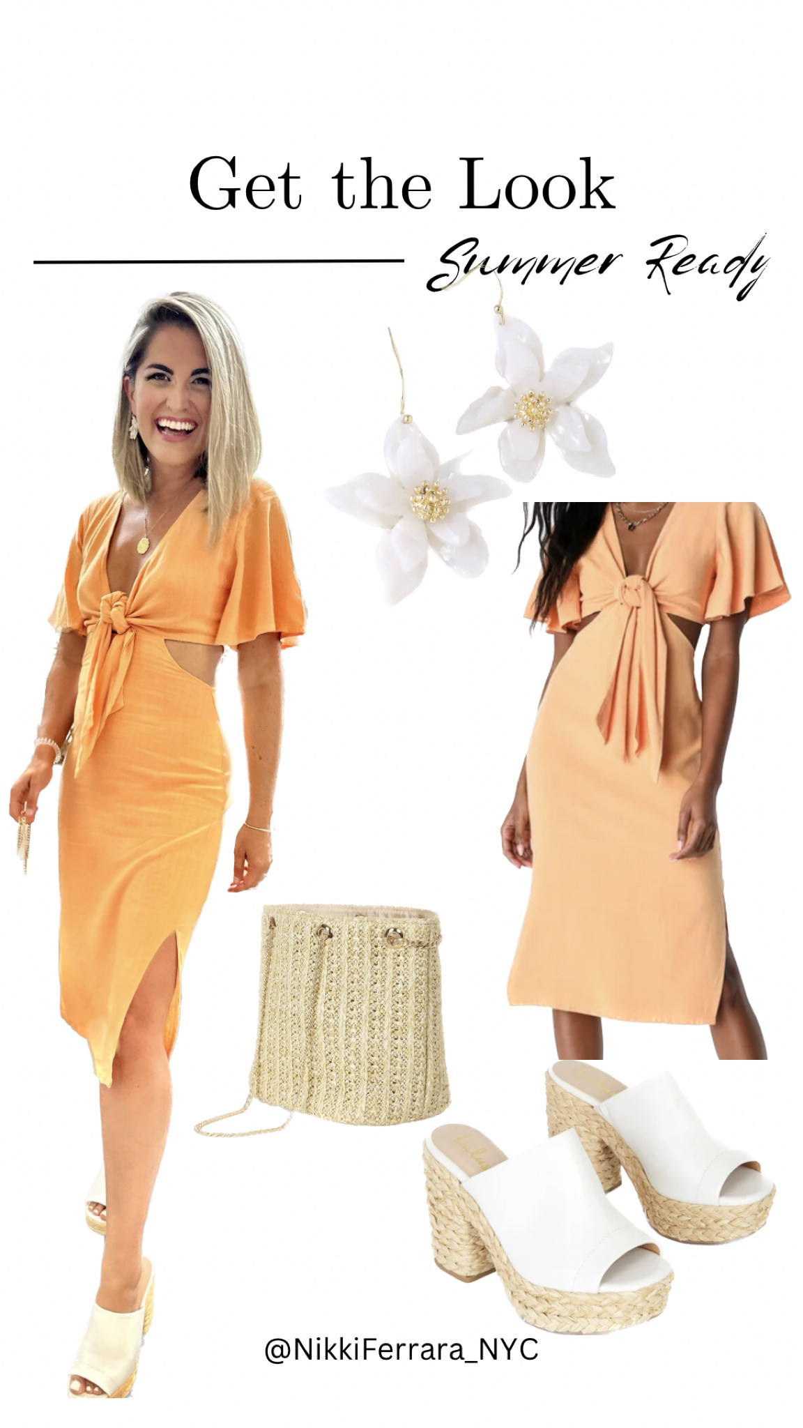 THE PERFECT DRESS🧡 - shoes on sale $35 Lulus 
Wedding guest dress, midi dress, cutout dress, orange dress, tie dress, summer bag, summer purse, summer shoes, summer heels, white heels, white shoes, small bag, wedding bag, Daisy, daisy earrings, Barbie, wedding guest outfit, baby shower dress, bridal shower dress, vacation dress

#LTKtravel #LTKwedding #LTKsalealert