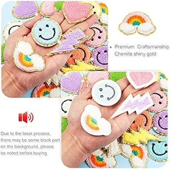 28 Pcs Iron On Patches Colorful Sew Iron on Patch Cute Chenille Embroidered Patches Applique Patc... | Amazon (US)