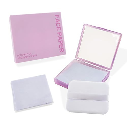BOROLA 3-in-1 Oil Blotting Paper Set for Face 100 Sheets Oil Absorbing Sheets with Portable Mirror & Adhesive Makeup Puff, Blotting Papers for Oily Skin, Design for Men & Women(Purple) | Amazon (US)